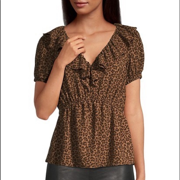 Michael Kors Cheetah Puff Sleeve Top - Picture 1 of 4